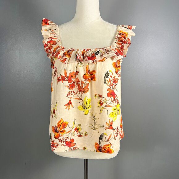 Evereve Tops - NWT‎ Evereve Char Floral Flutter Tank S Linen Ruffle Butter Yellow Feminine Boho